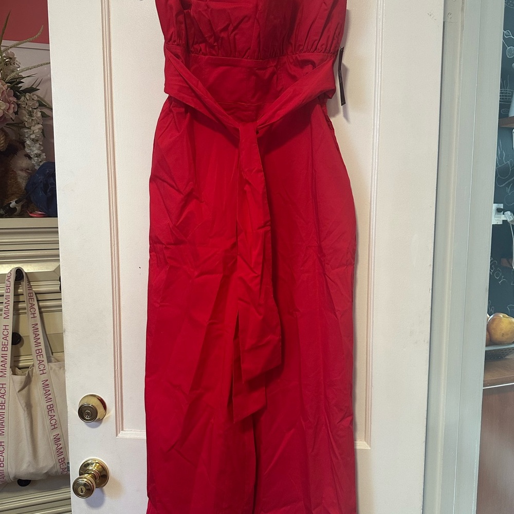 New York & Company Red Sleeveless Jumpsuit Sweetheart Neckline